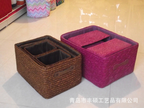 麦秆收纳盒草编收纳盒机钉收纳盒厂家pu把手套装收