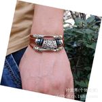 非主流朋克风男士手饰 不锈钢扣男式真皮手链 牛皮手环厂家直销