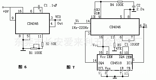 综上所述,cd4046工作原理如下:输入信号 ui从14