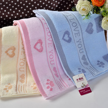 厂家热销  英文桃心纯棉印花毛巾 高阳纯棉毛巾