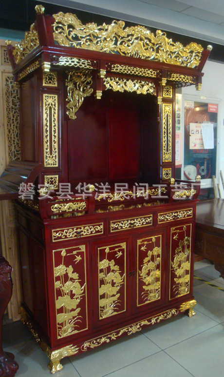 华洋工艺,东阳木雕,神台,佛柜,128贴金佛龛