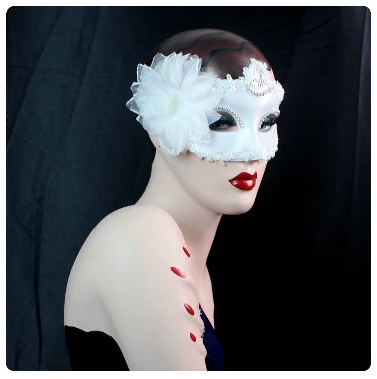 化妆舞会面具圣诞节万圣节cosplay美女面具节日白色带花眼罩道具