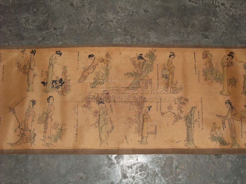 批发仿古长卷字画书法/横幅仿古画长卷绢画 红楼群芳图 已装裱