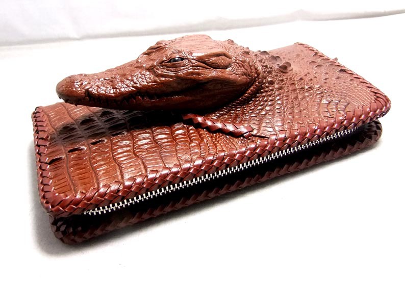 鳄鱼皮钱包 鳄鱼头钱包 个性皮具 手工定制皮具