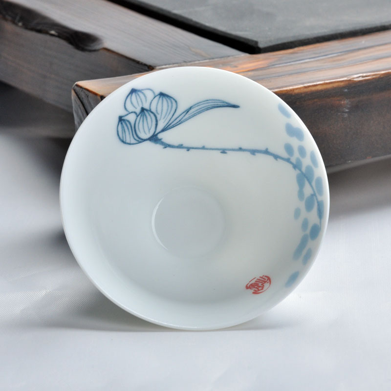 厂家批发功夫茶具茶杯 龙泉青瓷手绘手彩陶瓷杯子 可定制斗笠杯