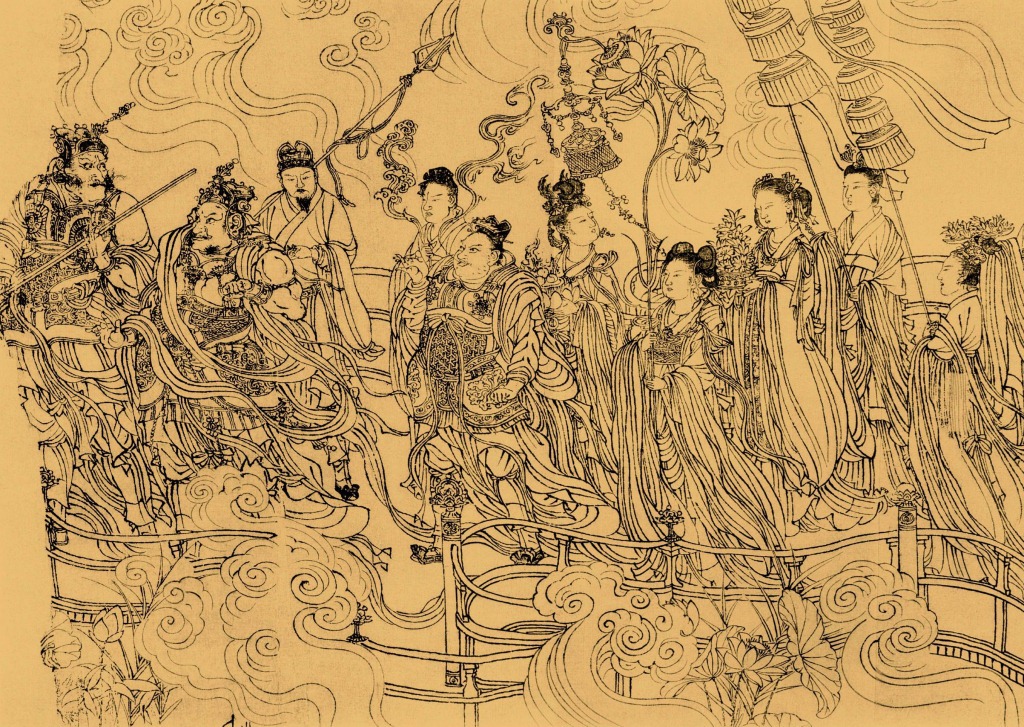 《八十七神仙卷》字画高仿复制丝绸仿古装裱吴道子白描卷轴国画.