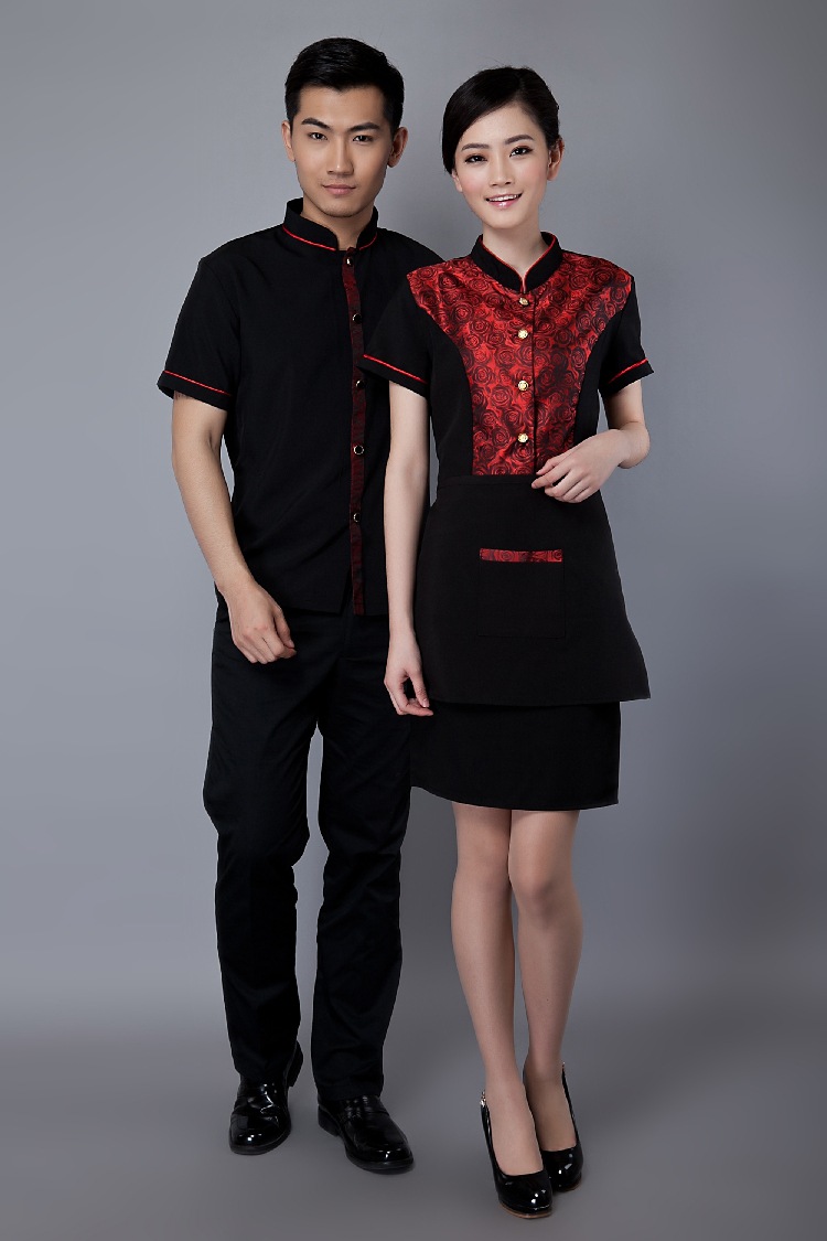 定做夏季中餐厅男女服务员工作服夏装酒店工作服短袖饭店工服工装