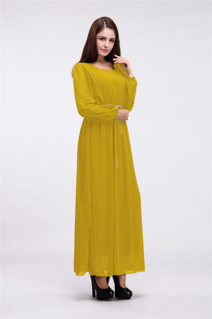 穆斯林女装长袍中东阿拉伯出口圆领长袖女长