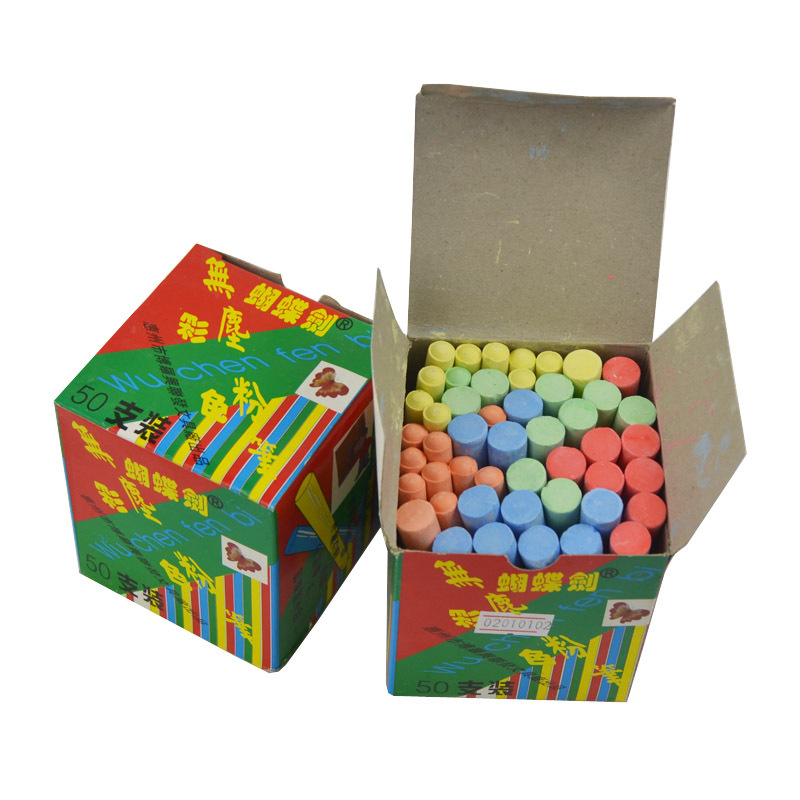 蝴蝶牌无尘彩色粉笔附着强黑白板圆柱粉笔盒装学校粉笔 02010102