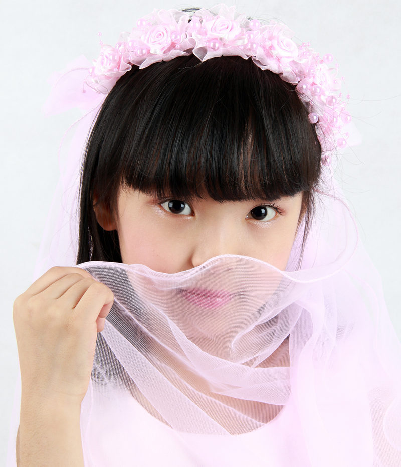新款女童高档头纱 公主头花 新娘花童雪白头纱 花童配饰粉色头纱