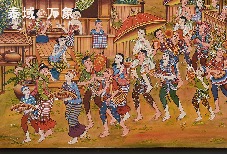 泰国进口特色兰纳无框画 东南亚风格民俗风情人物装饰手绘油画