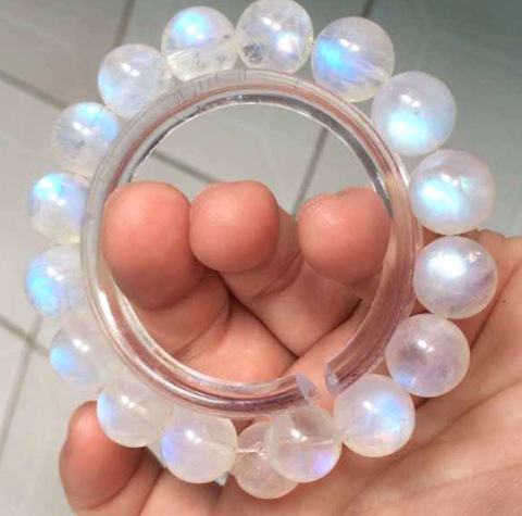 晶体好强蓝光彩色月亮石 aaaa级天然彩光月光石手链