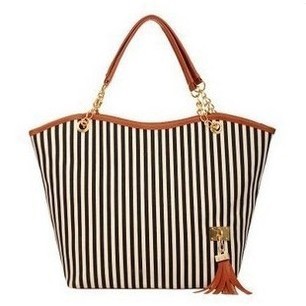 New Pocket Women's Bag Vertical Stripe Tassel Casual Canvas Striped Women Bag Mix and Match Shoulder Bag Handbag Chain Trendy Bag