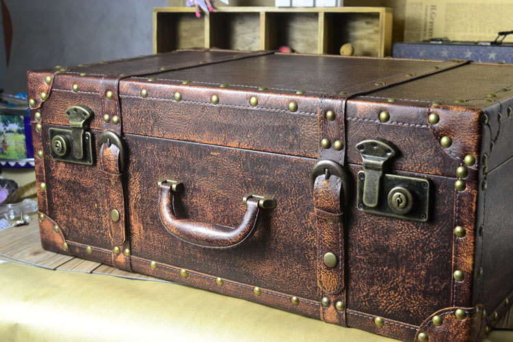 60cm老式英伦复古手提皮箱 仿古皮箱收纳箱 酒吧拍摄道具橱窗装饰