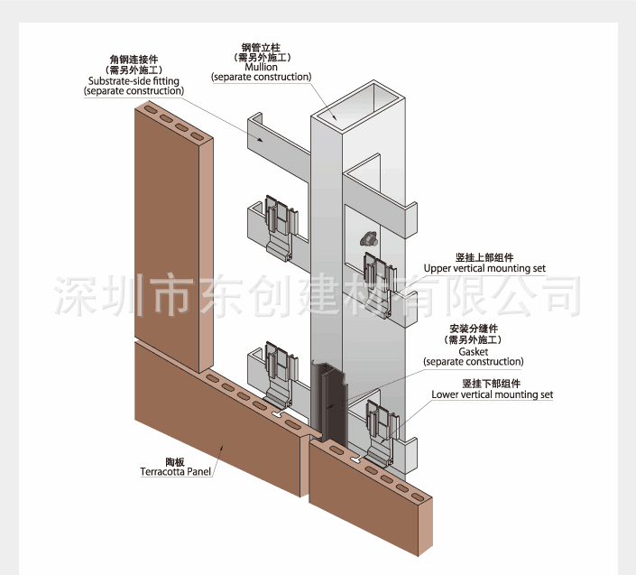 建筑陶土板陶棍立方陶陶板带有配套的铝合金挂钩挂件幕墙配件