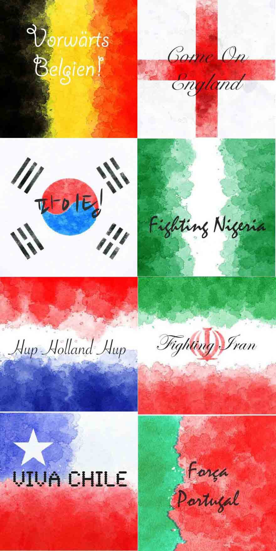 世界杯32强超美水粉国旗画!