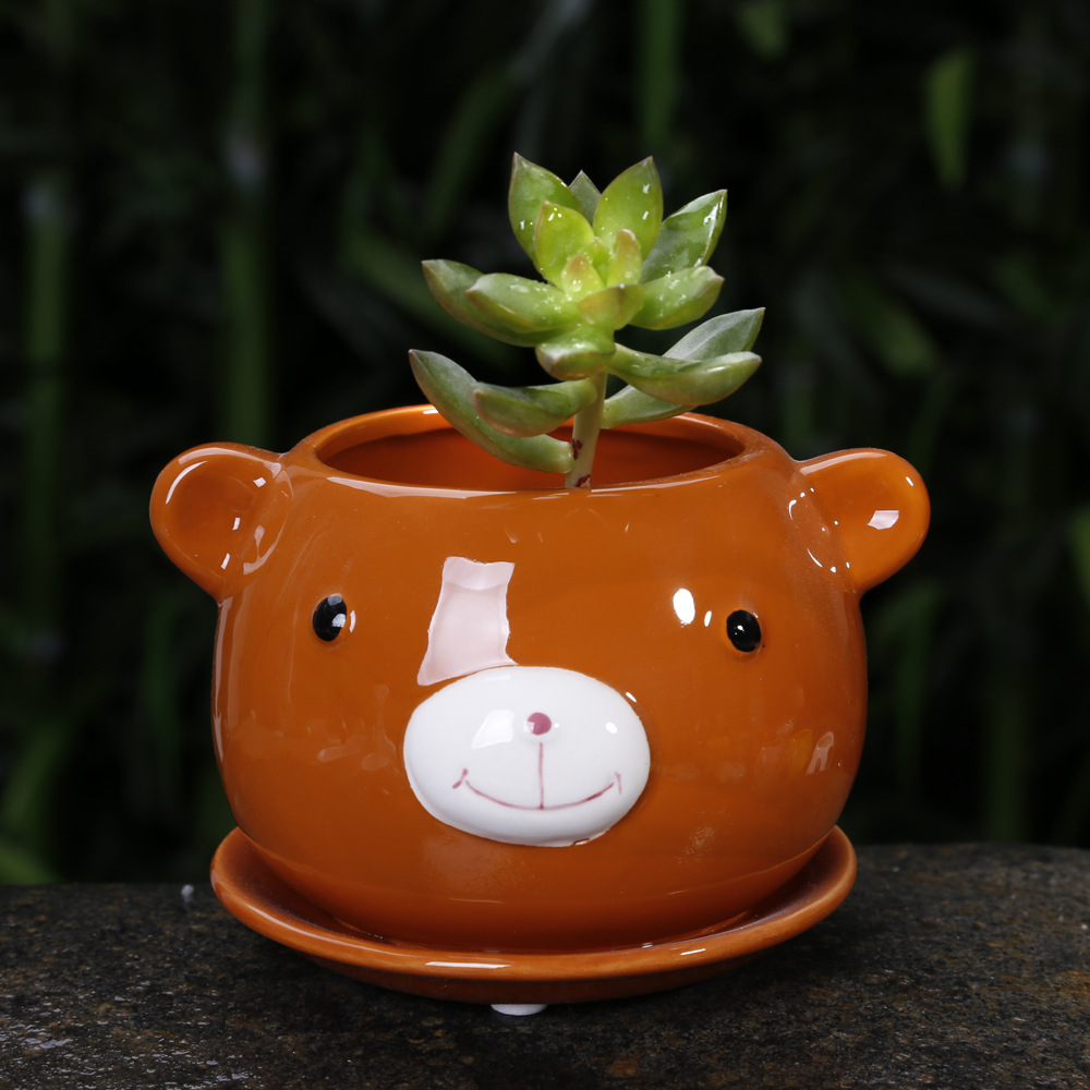 卡通动物花盆 多肉植物花盆容器 卡通陶瓷花盆 儿童动物盆 8130