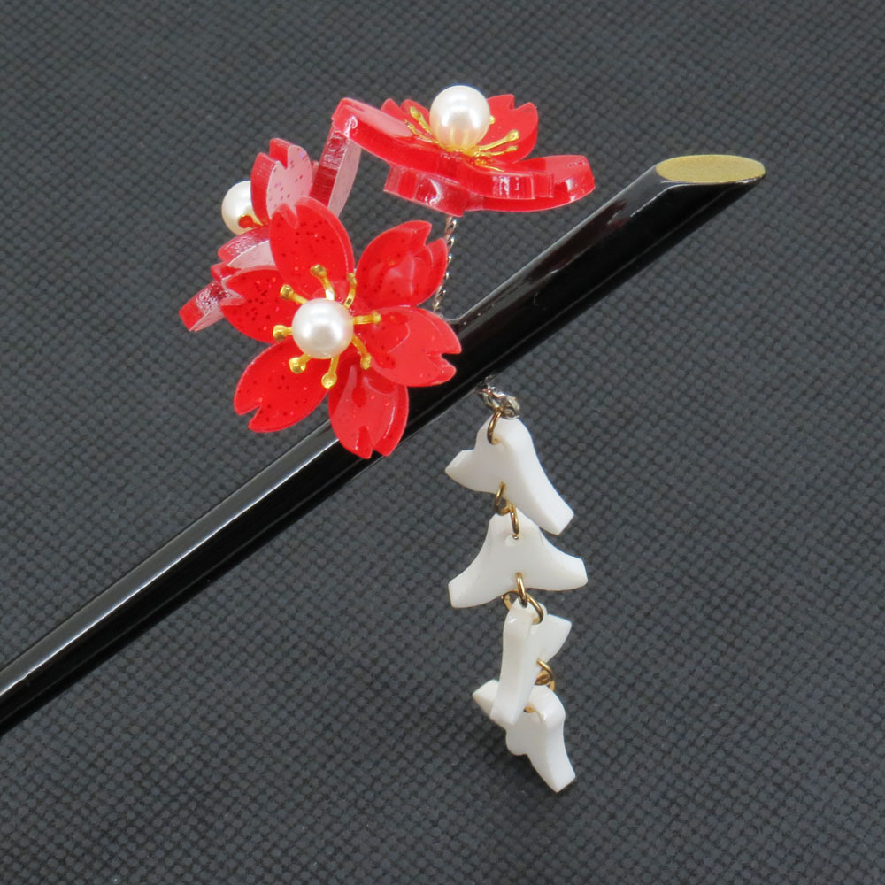 武媚娘传奇头饰亚克力古代配饰步摇复古樱红花流苏古风簪子热卖