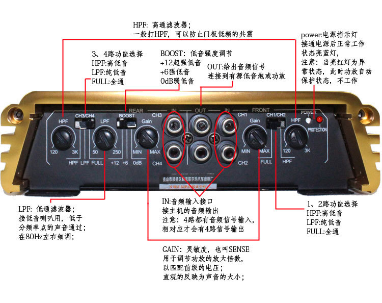 厂家直销 汽车功放 4声道 功放机 四路大功率车载12v批发9904.