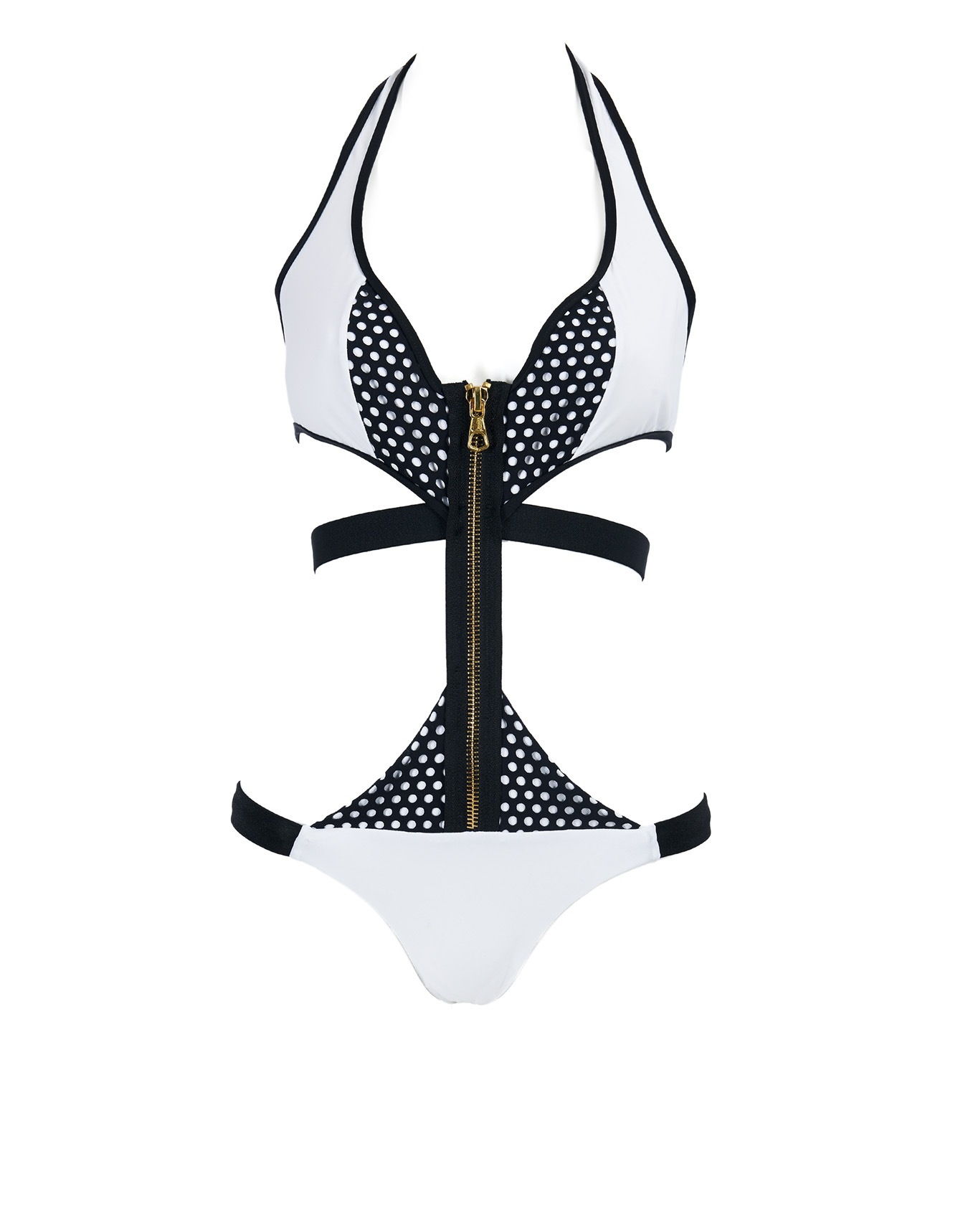 2014爆款外贸连体泳衣 金色拉锁性感女