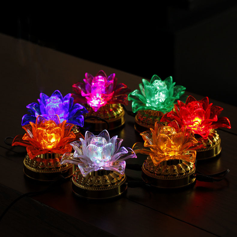 佛教批发 led供灯 七彩祈愿莲花灯 7个一套送连接线6根