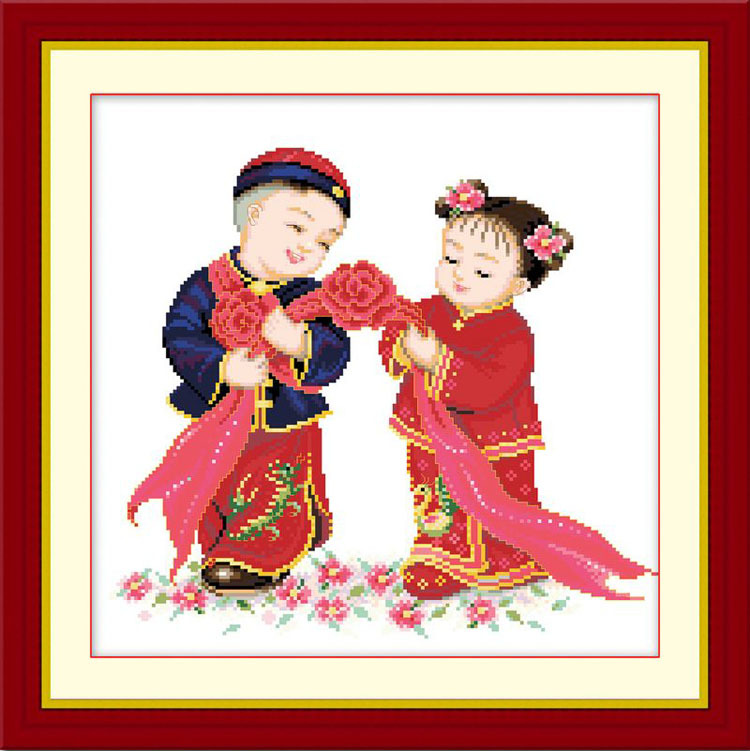 爆款精准印花客厅十字绣百年好合永结同心婚庆系列--金童玉女