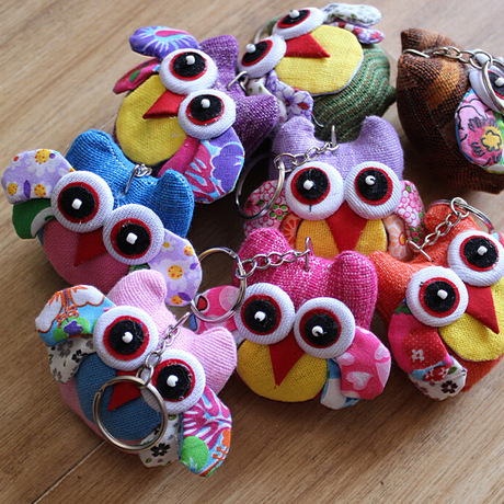 云南民族手工diy布艺猫头鹰钥匙扣小挂件