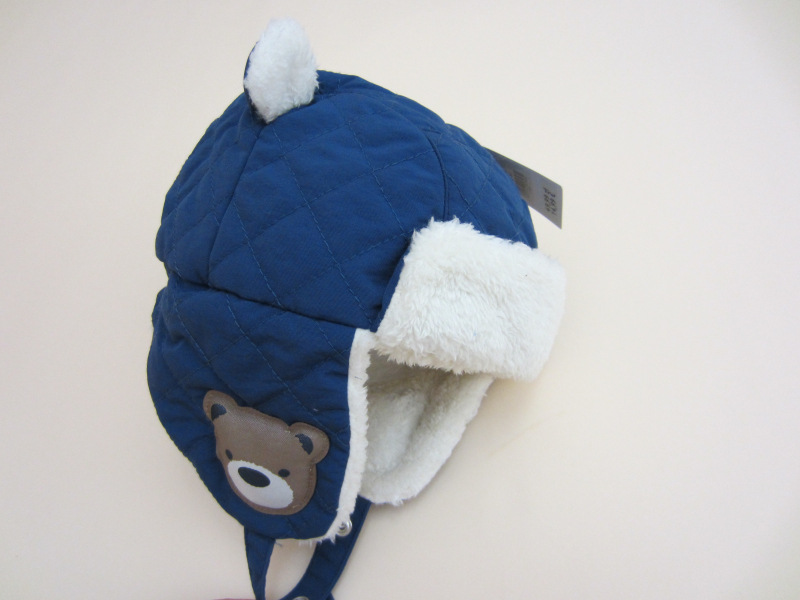 外贸藏青蓝色小熊儿童风雪帽童冬帽童帽