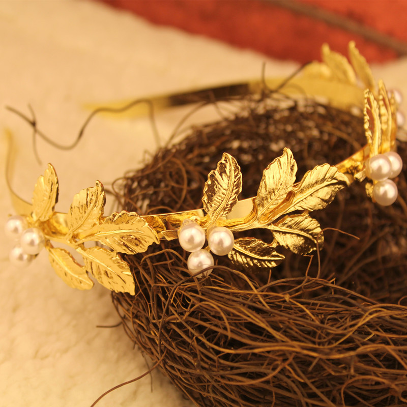 跨境货源 a115韩国头饰 甜美树叶珍珠发夹 百搭金叶子发饰发箍