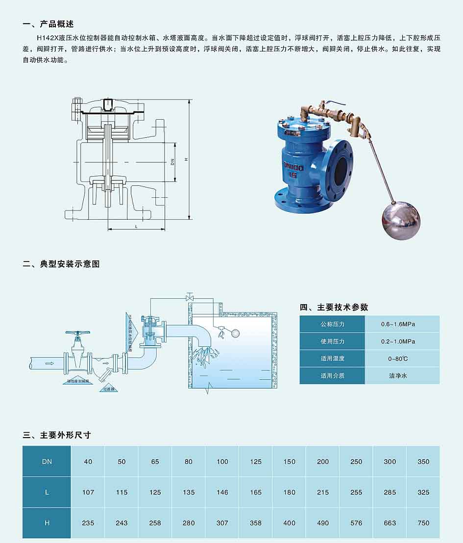 产家供应 h142x液压水位控制阀