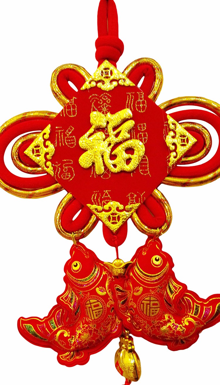 百福布挂金丝鱼双线 中国结挂件 金边福字鱼 喜庆挂件