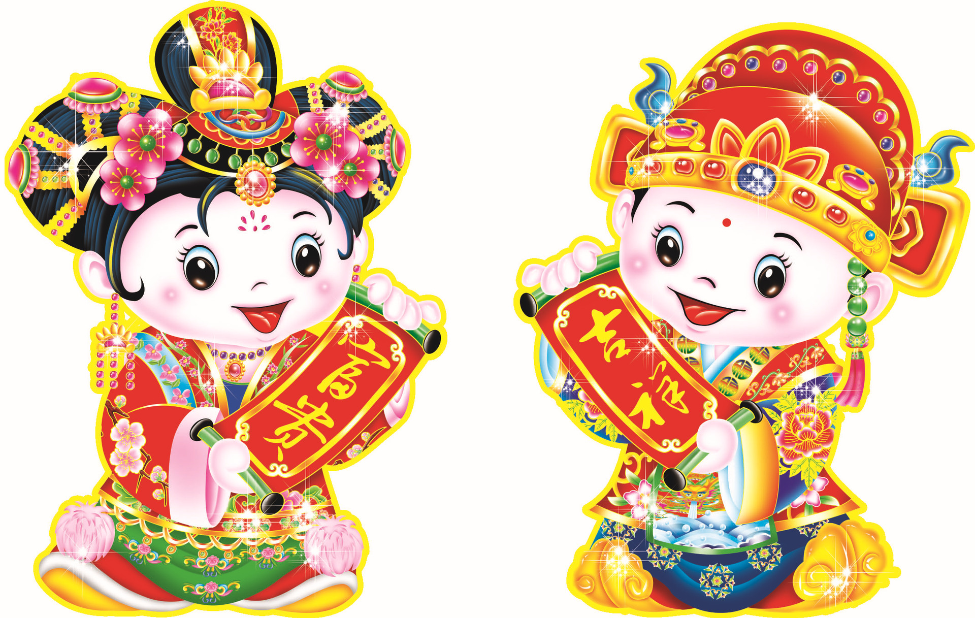 吉祥如意富贵平安门贴 低价金童玉女精美年画 - 工艺品批发交易网