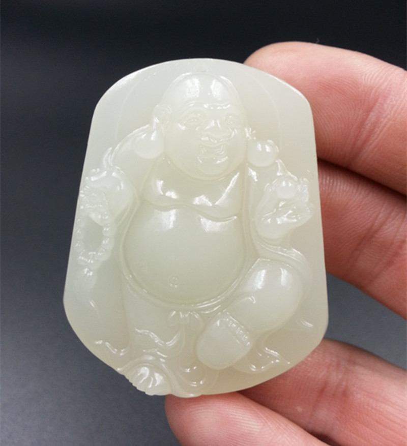 玉挂件石a货新疆和田青白玉佛深工立体大肚佛珠子笑佛玉吊坠挂件