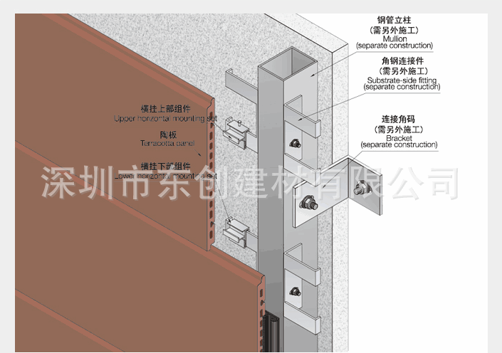 建筑陶土板陶棍立方陶陶板带有配套的铝合金挂钩挂件幕墙配件