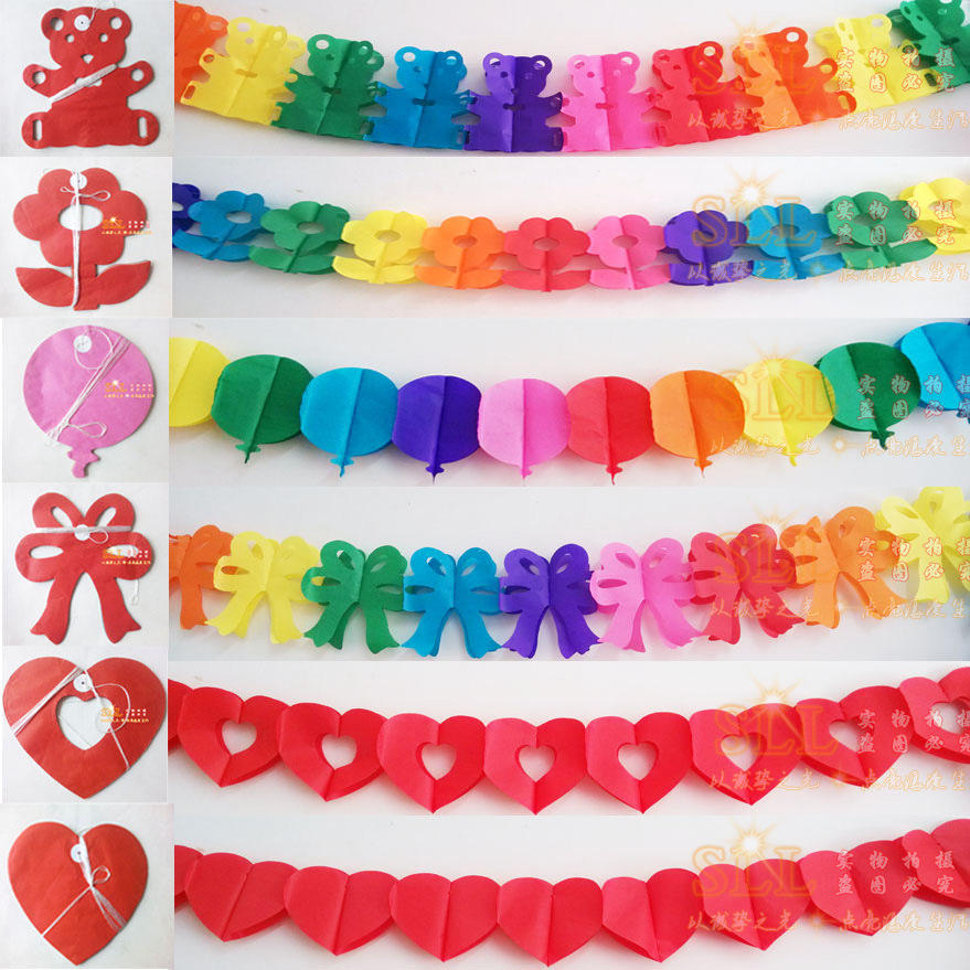 六一儿童节爱心纸拉花 幼儿园生日婚庆派对装饰纸质工艺 拉花横幅