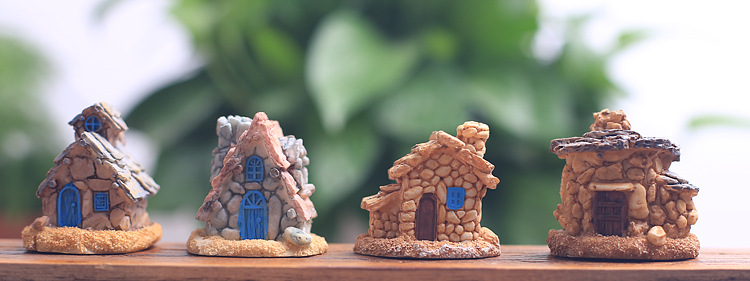 菁娇 手工精工艺迷你小石头房屋 4款微景观diy带门窗小房子配件