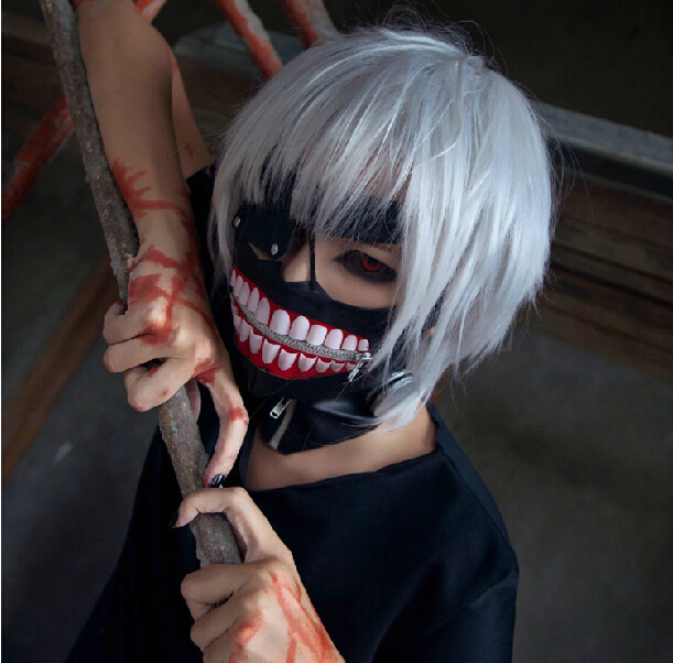东京食尸鬼东京喰种金木研银色短发cosplay假发拉链面具道具