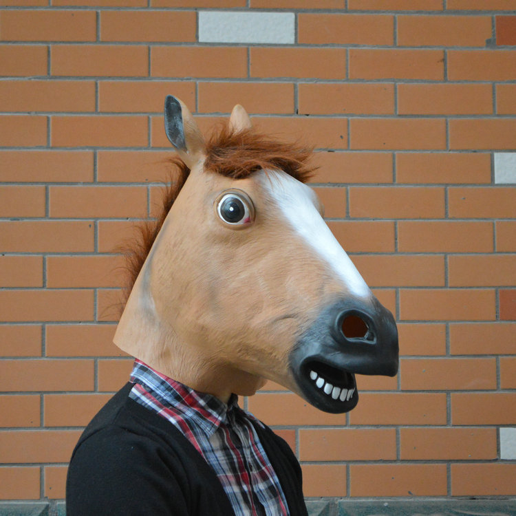 万圣节化妆舞会派对人物装扮道具搞怪整蛊乳胶动物头套cos马面具