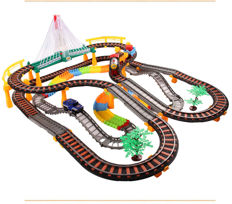 6601儿童电动火车拼装轨道车火车玩具时光列车 电动轨道diy拼装玩