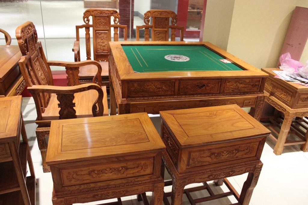 红木家具棋牌桌 非洲花梨实木麻将桌六件套 全自动红木麻将桌