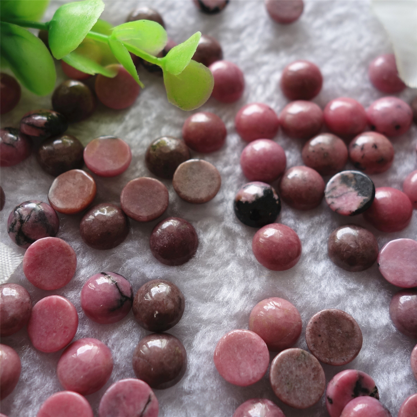 天然玫瑰石 蔷薇辉石 红纹石包珠圆形戒面步摇发簪diy配件10mm