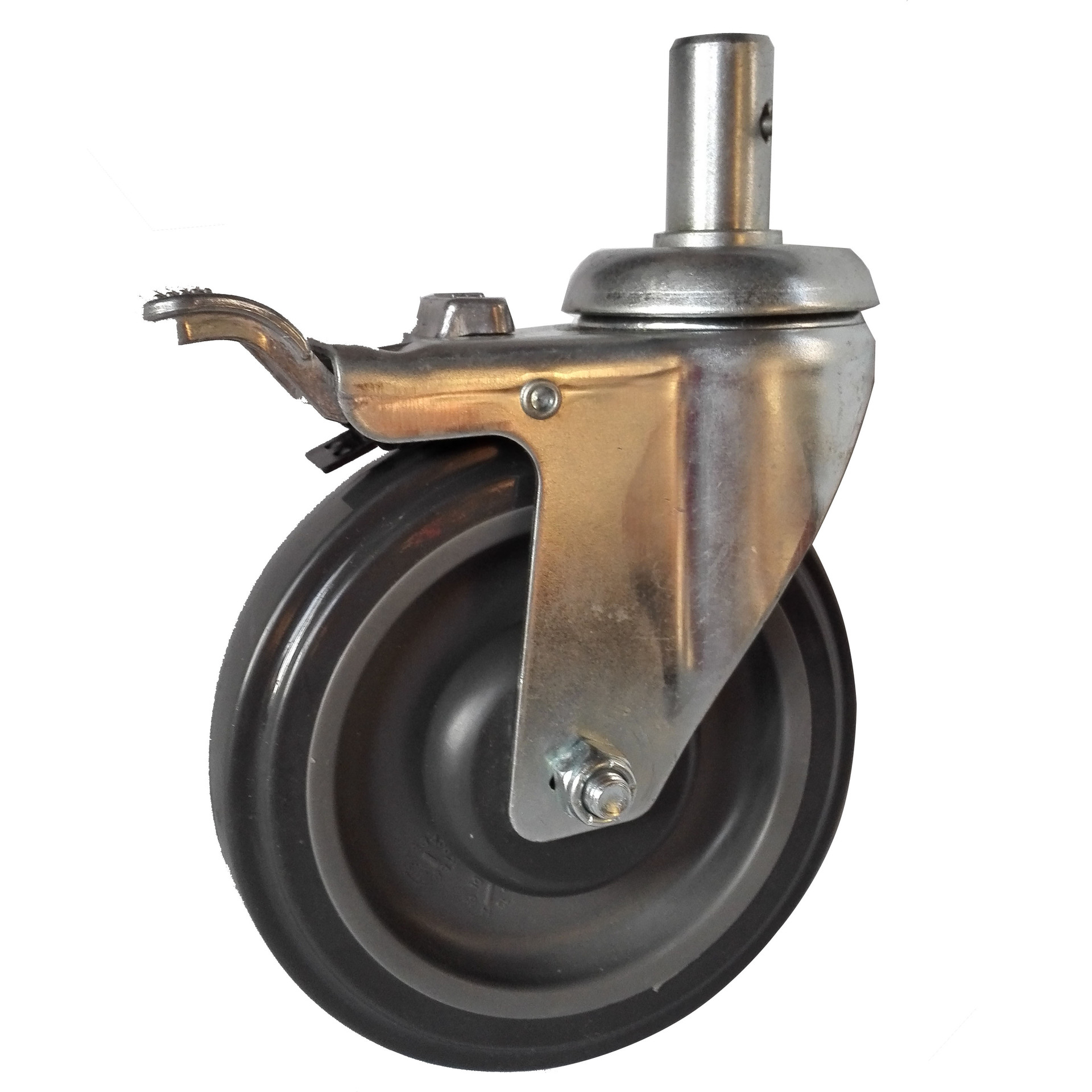 5寸pu静音轴承货架工具箱 手推车方插杆万向脚轮 带刹车万向轮