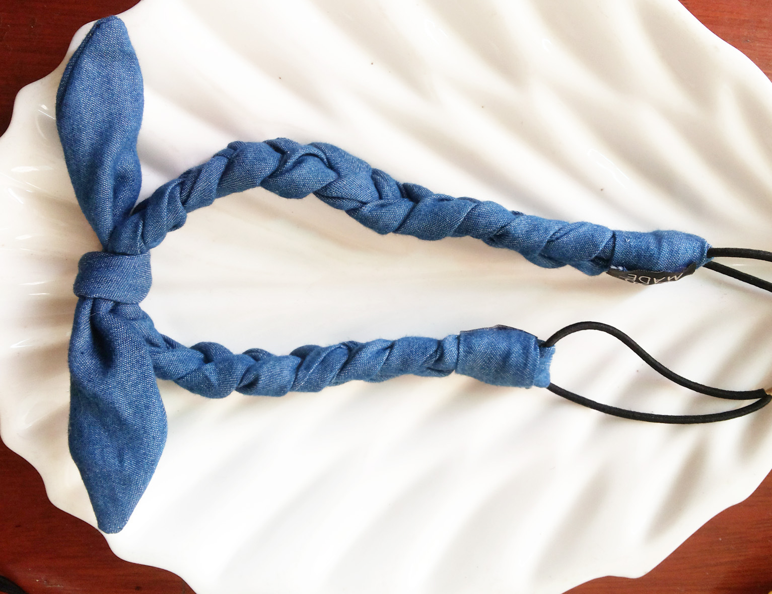 2014韩国秋季牛仔布编织鞭子兔朵蝴蝶结发带1 (6)