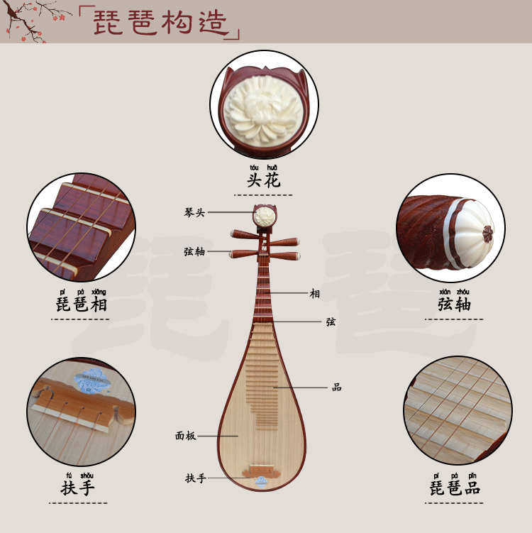 星海专业花梨琵琶演奏琵琶原木亚光黑檀木轴现货批发混批