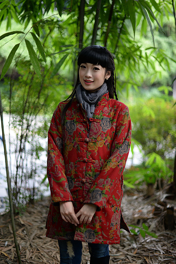 骨朵原创 新款老花布水洗做旧羊羔绒棉衣棉服中式对襟棉袄怀旧色