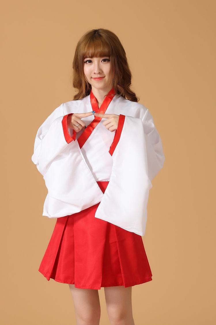 红色蝴蝶结和服cos短款萝莉装cosplay服装 古装桔梗巫女服动漫装