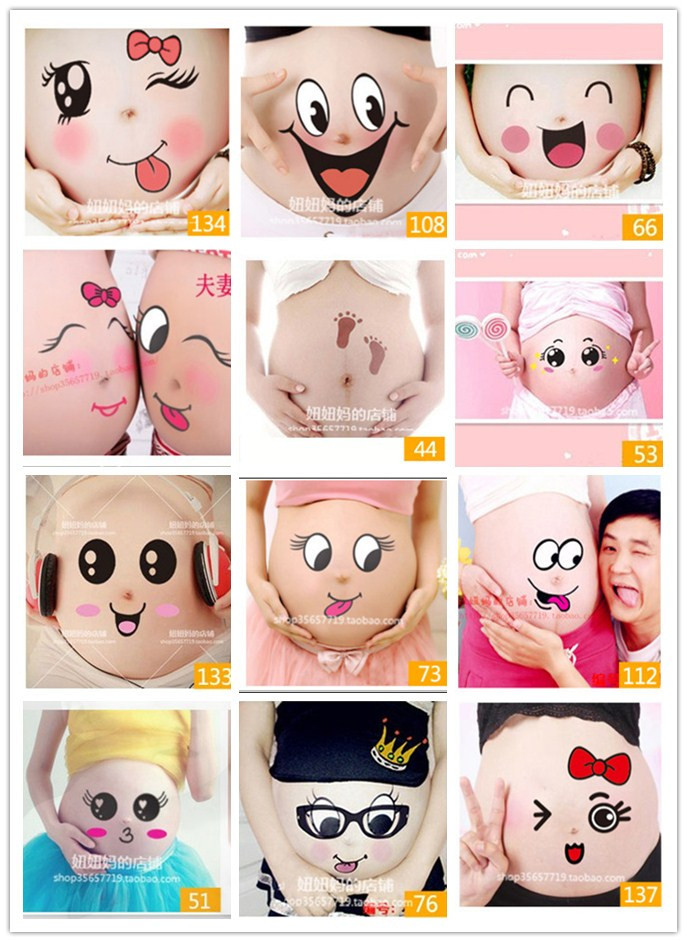 孕妇照肚皮贴纸肚皮彩绘影楼孕妇写真肚皮贴大肚照肚皮贴肚皮画