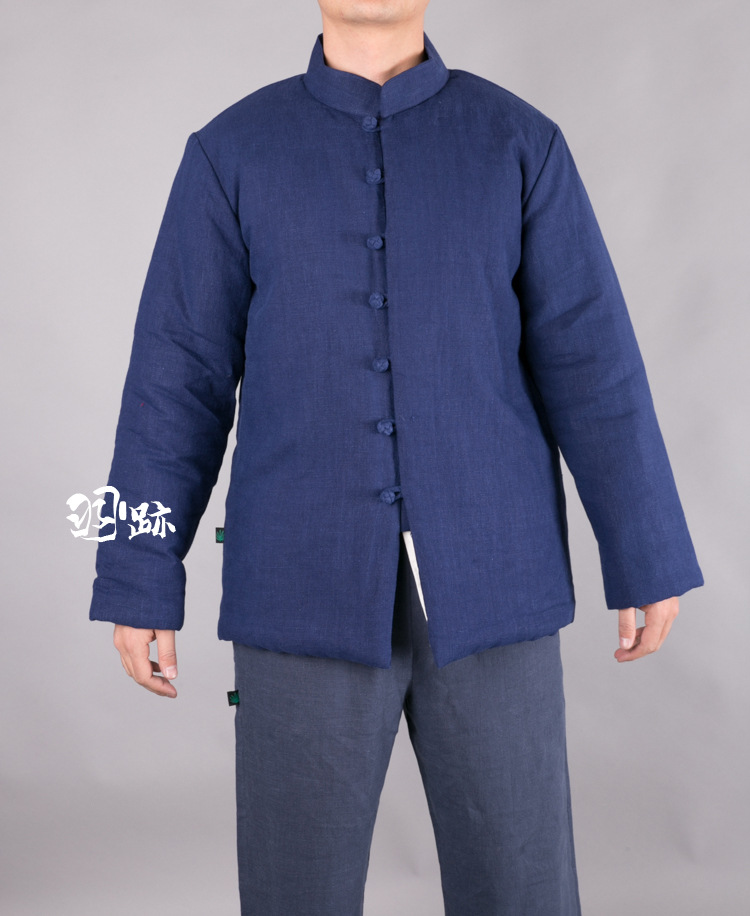 2019男装棉衣 中式复古亚麻对襟盘扣修身男棉袄秋冬唐装外套 批发