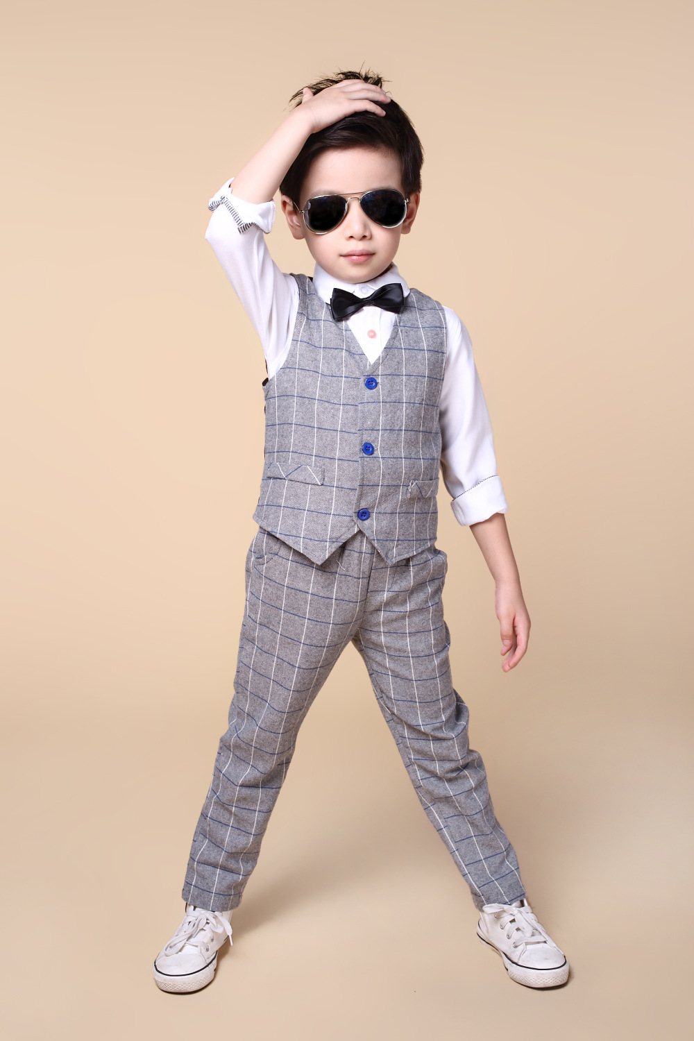 韩版童装儿童西装三件套 男童马甲西服绅士套装 春秋新款一件代发