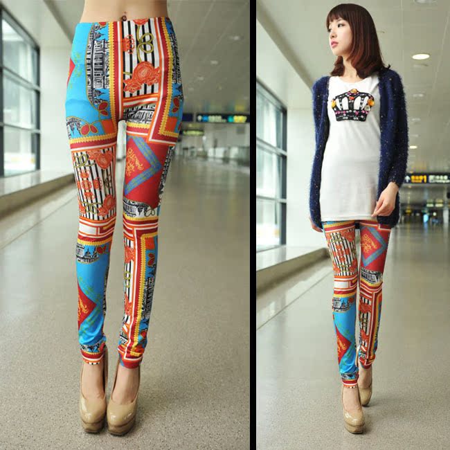 波西米亚风格 时尚仿牛仔打底裤 几何图形